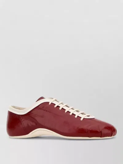 Dries Van Noten Leather Lace Up Sneakers Low Top Design In Red