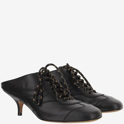 Dries Van Noten Leather Laced Heel Mule In Black