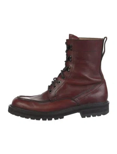 Pre-owned Dries Van Noten Leather Lace-up Boots In Burgundy