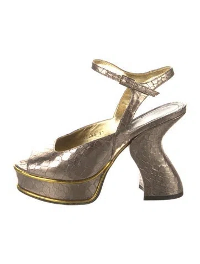 Pre-owned Dries Van Noten Leather Leather Trim Embellishment Slingback Sandals In Neutral