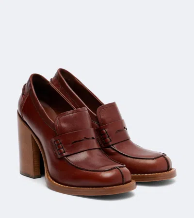 Dries Van Noten Leather Loafer Pumps In Burgundy