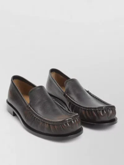 Dries Van Noten Leather Loafer Round Toe Stitched Detailing In Brown