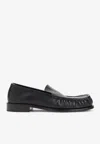 Dries Van Noten Squared Toe Black Leather Loafers With Embossed Stitching In Black