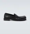 Dries Van Noten Squared Toe Black Leather Loafers With Embossed Stitching In Black