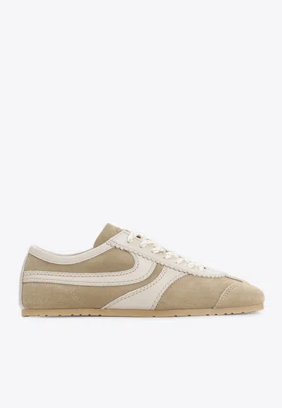 Dries Van Noten Women Beige Low-top Sneakers With Two-tone Lace-up In Suede Woman In White