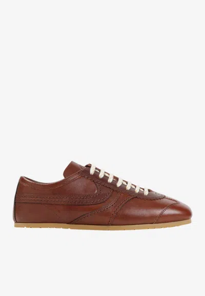 Dries Van Noten Leather Low-top Sneakers In Burgundy