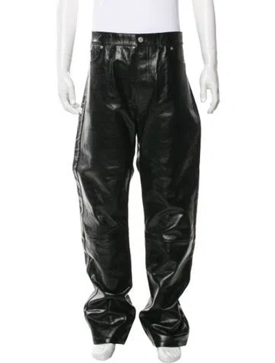 Pre-owned Dries Van Noten Leather Moto Pants In Black