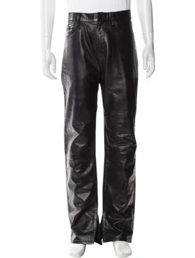 Pre-owned Dries Van Noten Leather Moto Pants In Black