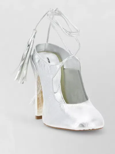 Dries Van Noten Leather Mules Block Heel Closed Toe Tassels In Silver