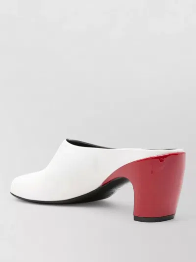 Dries Van Noten Leather Mules Closed Round Toe Block Heel In White