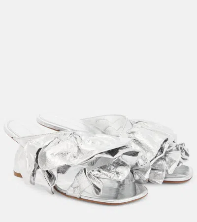 Dries Van Noten Leather Mules In Silver