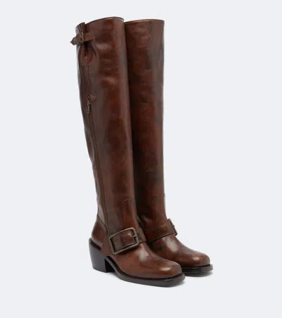 Dries Van Noten Leather Over-the-knee Boots In Brown