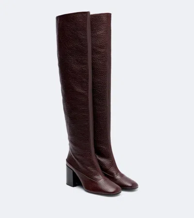Dries Van Noten Leather Over-the-knee Boots In Burgundy