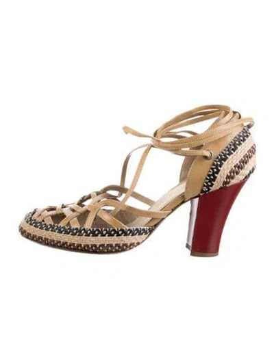 Pre-owned Dries Van Noten Leather Patterned Pumps In Brown