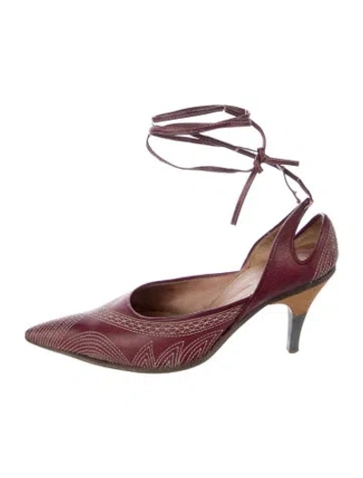 Pre-owned Dries Van Noten Leather Patterned Pumps In Burgundy