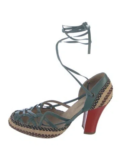 Pre-owned Dries Van Noten Leather Patterned Pumps In Green/neutrals/red
