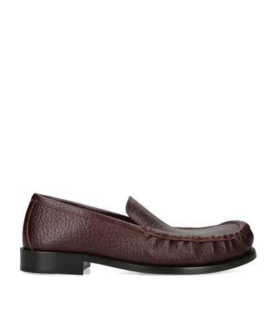 Dries Van Noten Leather Penny Loafers In Burgundy