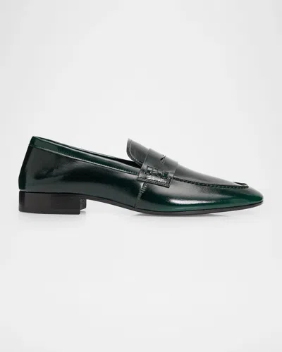Dries Van Noten Leather Penny Loafers In Emerald