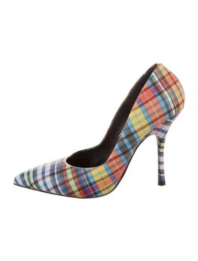 Pre-owned Dries Van Noten Leather Plaid Print Pumps In Neutral