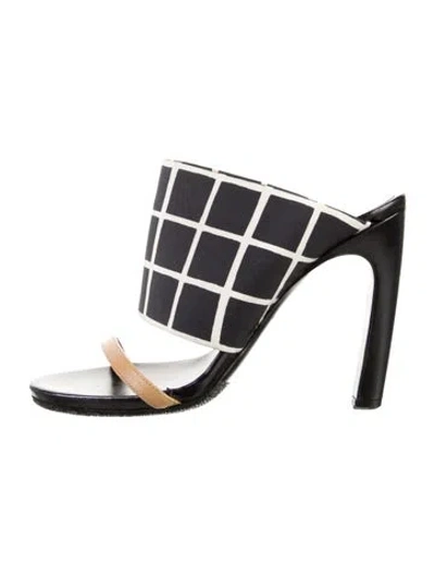 Pre-owned Dries Van Noten Leather Plaid Print Slides In Black