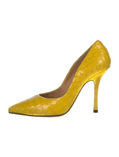 Pre-owned Dries Van Noten Leather Printed Pumps In Yellow