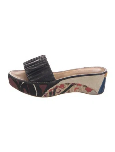Pre-owned Dries Van Noten Leather Printed Slides In Black