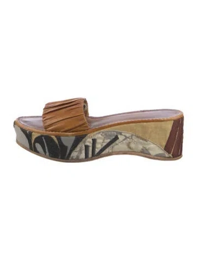 Pre-owned Dries Van Noten Leather Printed Slides In Black
