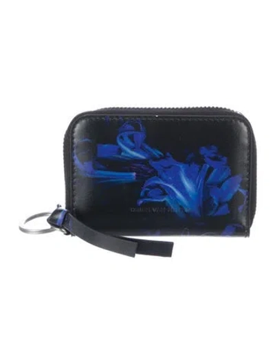 Pre-owned Dries Van Noten Leather Printed Wristlet In Black/blue