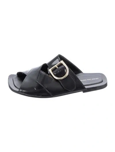 Pre-owned Dries Van Noten Leather Slides In Black