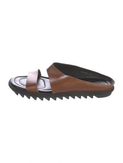 Pre-owned Dries Van Noten Leather Slides In Brown