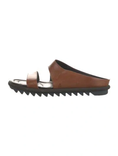 Pre-owned Dries Van Noten Leather Slides In Brown
