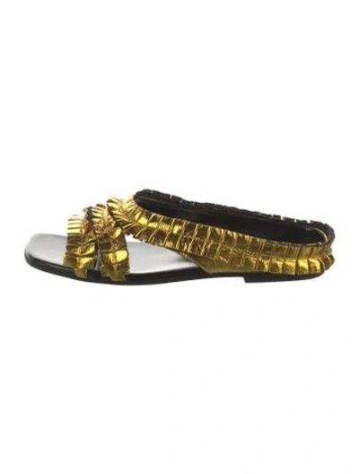 Pre-owned Dries Van Noten Leather Slides In Gold