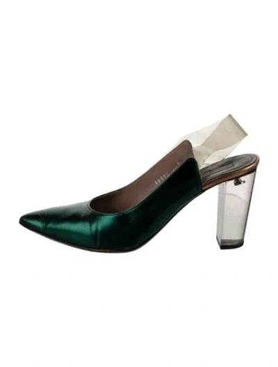 Pre-owned Dries Van Noten Leather Slingback Pumps In Green
