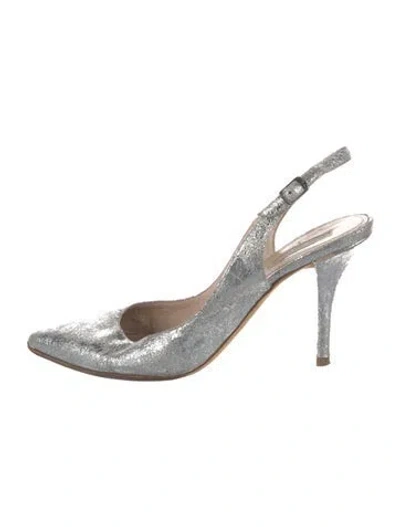 Pre-owned Dries Van Noten Leather Slingback Pumps In Metallic/silver