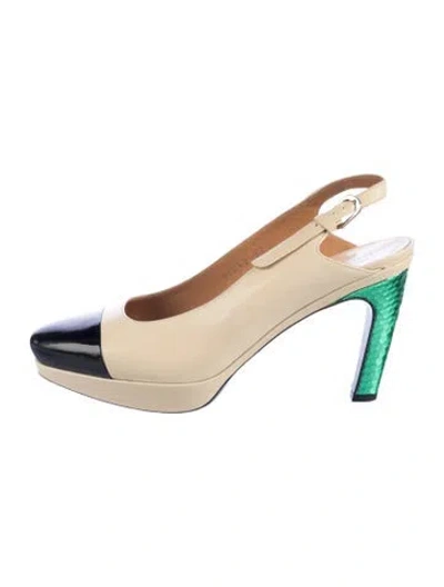 Pre-owned Dries Van Noten Leather Slingback Pumps In Neutrals