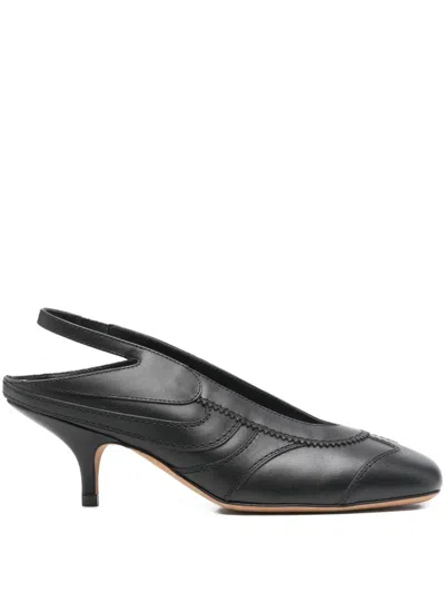 Dries Van Noten Leather Slingback Pumps With Topstitched Details In Black
