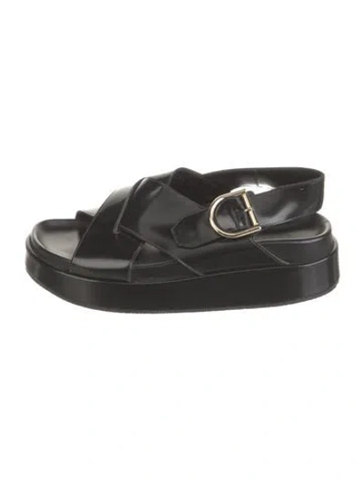Pre-owned Dries Van Noten Leather Slingback Sandals In Black