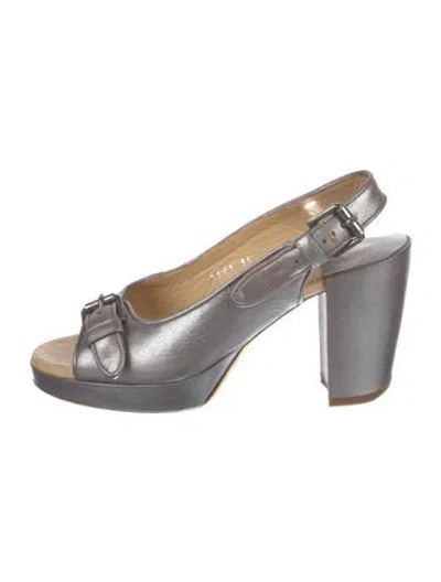 Pre-owned Dries Van Noten Leather Slingback Sandals In Gray