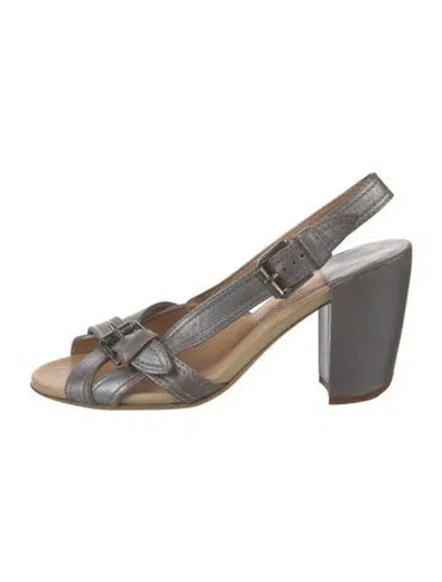 Pre-owned Dries Van Noten Leather Slingback Sandals In Silver