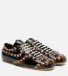 Dries Van Noten Cord And Velvet-trimmed Glossed-leather Sneakers In Black