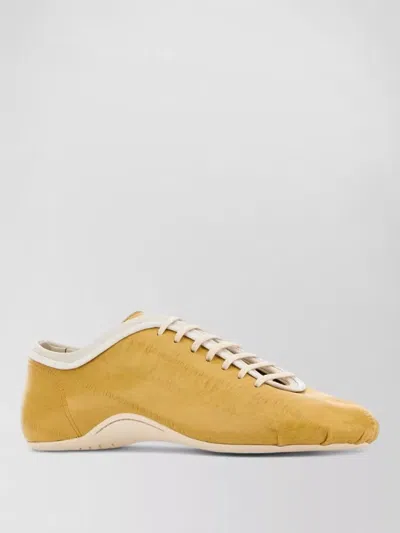 Dries Van Noten Leather Sneakers Lace Up Contrasting Sole In Yellow