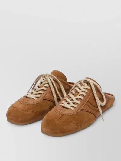 Dries Van Noten Leather Sneakers Round Toe Rubber Sole In Brown