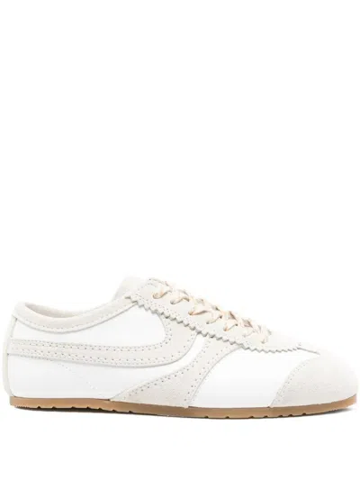 Dries Van Noten Leather Sneakers With Suede Inserts In White