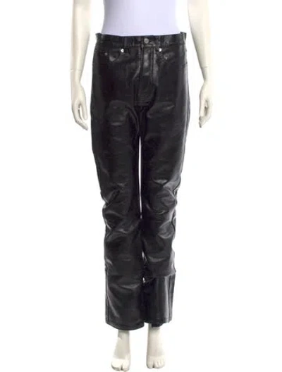 Pre-owned Dries Van Noten Leather Straight Leg Pants In Black
