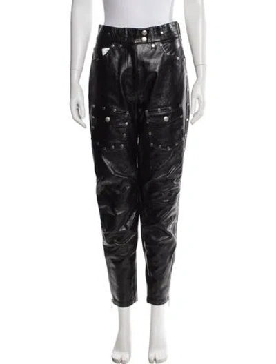 Pre-owned Dries Van Noten Leather Straight Leg Pants In Black
