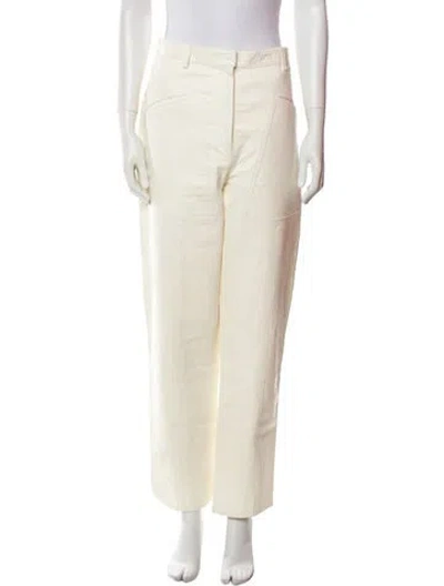 Pre-owned Dries Van Noten Leather Straight Leg Pants In Neutral