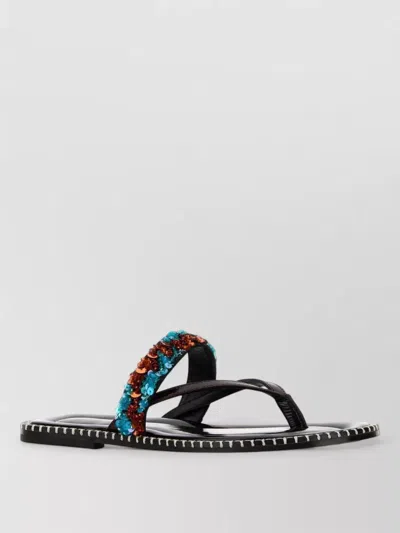 Dries Van Noten Leather Thong Sandals Contrast Stitching Strap In Multi
