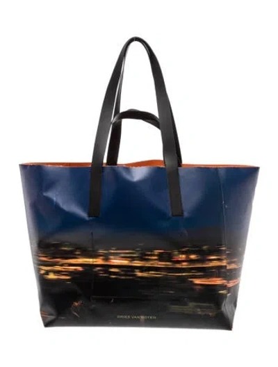 Pre-owned Dries Van Noten Leather Tote In Blue
