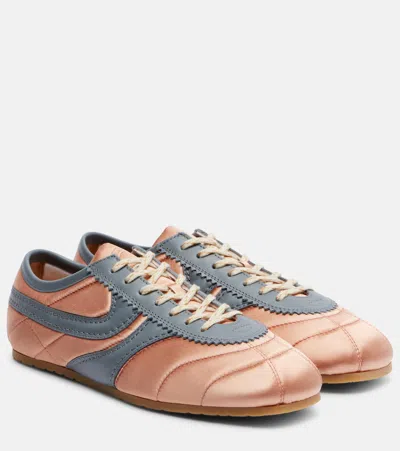 Dries Van Noten Satin Sneaker Quilted Texture Contrast Stitching Sole In Brown