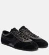 Dries Van Noten Suede Texture Sneakers Featuring Contrast Stitching In Black